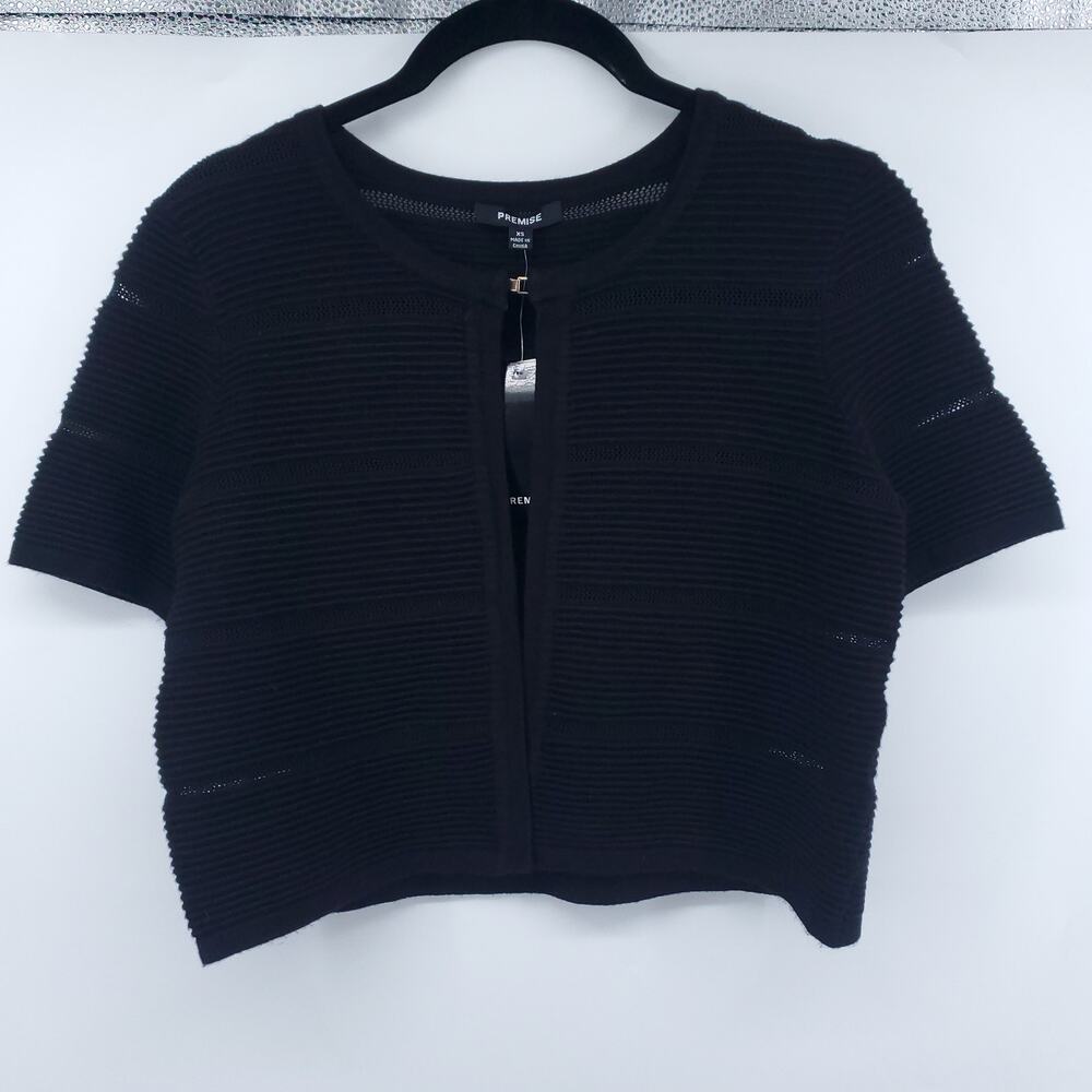 Premise Mod Versatile Minimal Crop Black Textured Short Sleeve Cardi Jacket XS